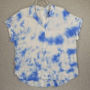 Jane and Delancey Shirt Womens 1X Rayon Tie Dye Blue White Short Sleeve